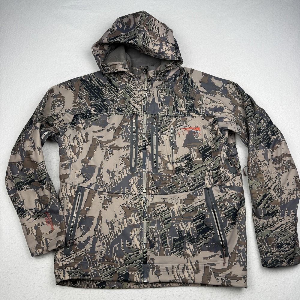Sitka Jacket Mens XL Brown Camo Gore Windstopper Hooded Softshell Hunting 50032